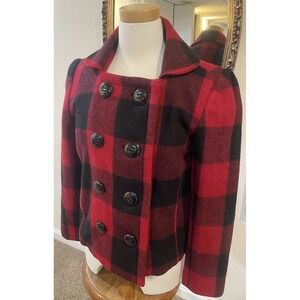Classic Relativity Blazer Jacket Wool Buffalo Plaid Red Black Checked Coat Sz S